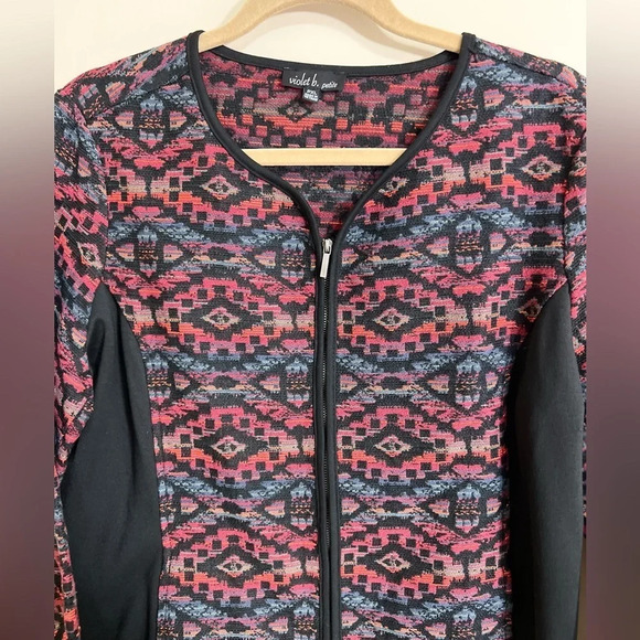 VIOLET B PETITE Long Sleeve Full Zip Aztec Embroidered Geometric Sweater‎ PXL - Picture 2 of 14
